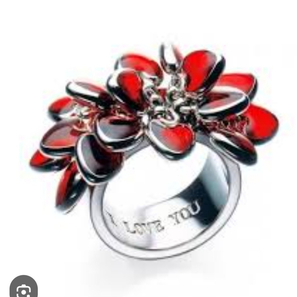 Swatch Red Petal Silver Ring